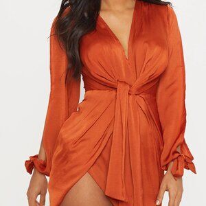 Twist Front Open Sleeve Wrap Dress